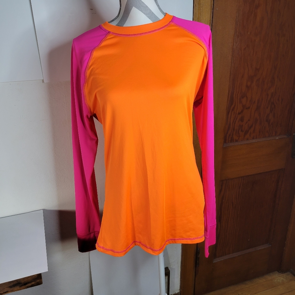 Womens orange/pink Fila long sleeve scoop neck active shirt/rash guard size L